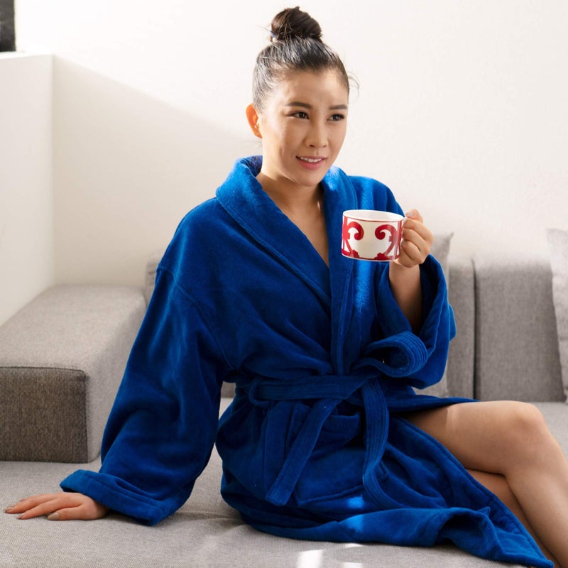 Alpine Swiss Blair Womens Cotton Terry Cloth Bathrobe Shawl Collar Velour Spa Robe BLU LXL - Image 2